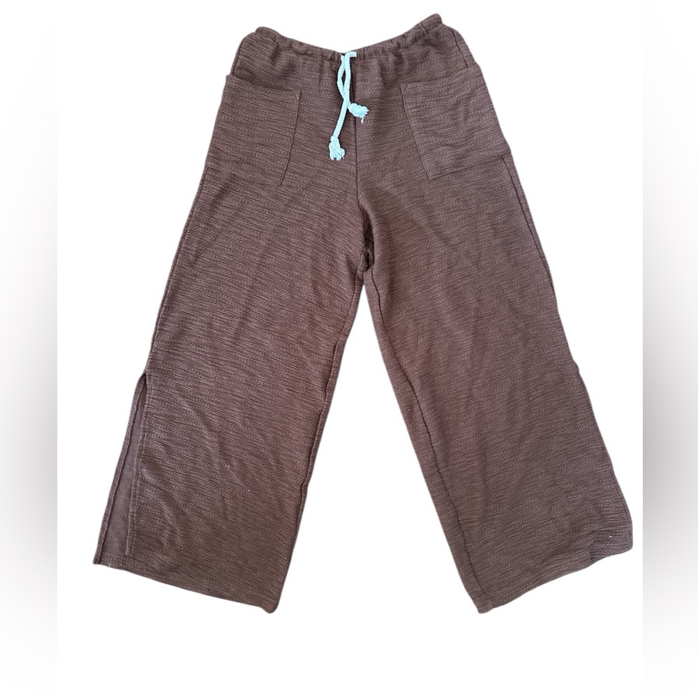 Roxy Textured Brown Pants with White Drawstring - Picture 3 of 5